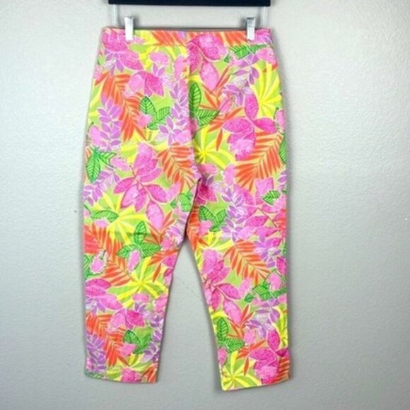Lilly Pulitzer Pants Bottoms Up Tree Frog Pink Tropical Leaf High-Rise Capri 8 - Picture 4 of 11